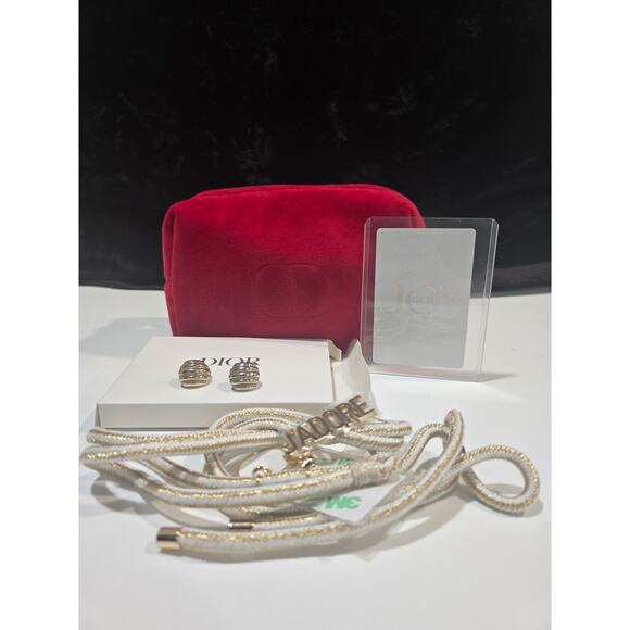 DIOR 4-Piece Bundle-Cosmetic Bag, Gold Earrings & More! Retail Value Over $175 - Picture 1 of 9